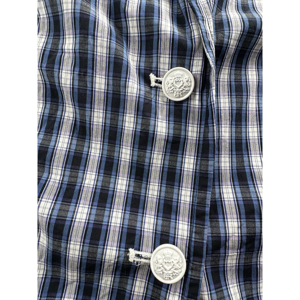 Banana Republic M Navy blue White Plaid Shirt Jacket Schoolboy Career Preppy - Picture 12 of 14